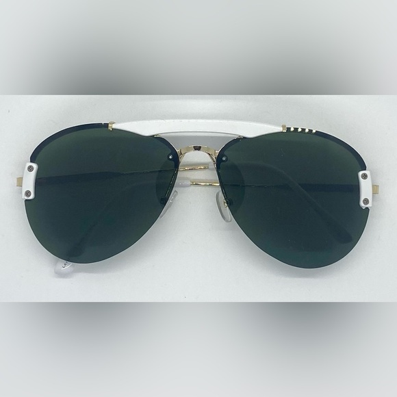 White/Gold Metal Frame Dark Lens Sunglasses Outdoor Coastal Beach Classic Boho - Picture 1 of 15